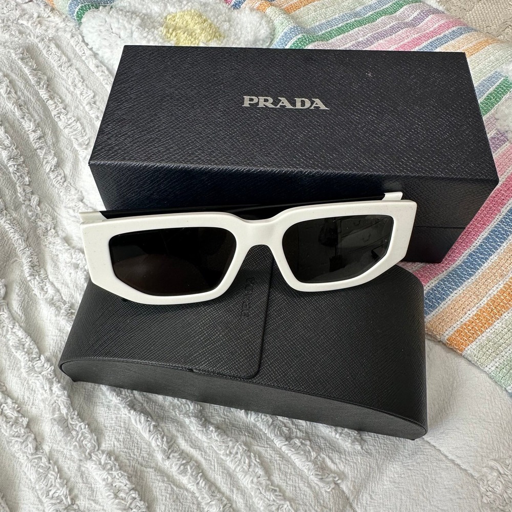 Prada Symbole Sunglasses White Black Geometric Rectangular SPR09Z 54-18 140